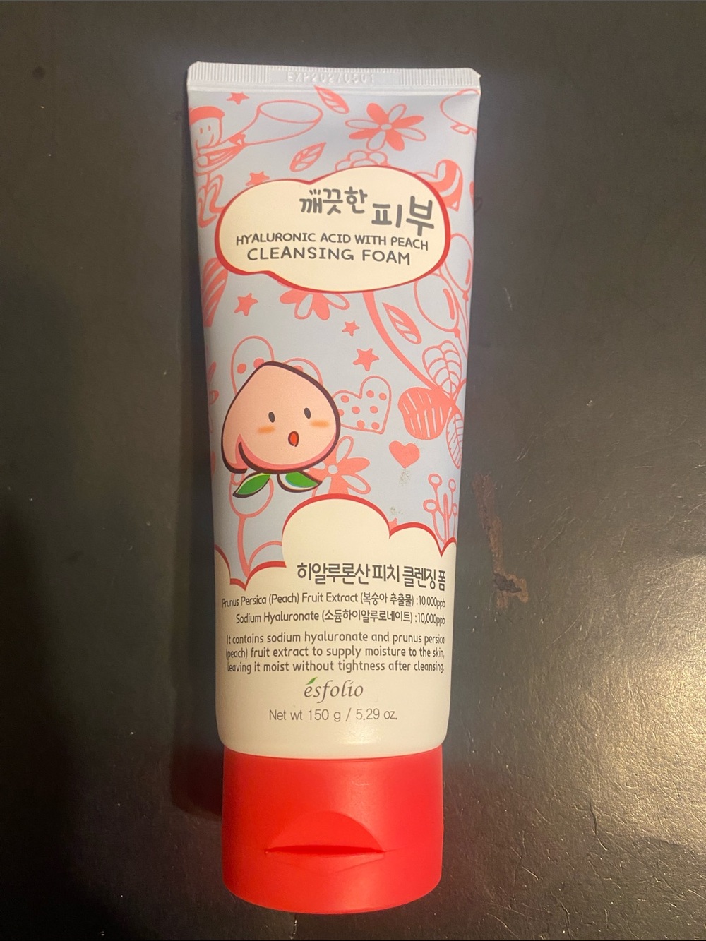Esfolio Peach Hyaluronic Acid Cleansing Foam - Pink/Coral Bottle